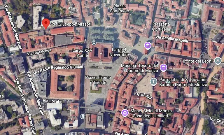 Mappa del centro storico di Monza con Monza Missori House e i principali luoghi di interesse
